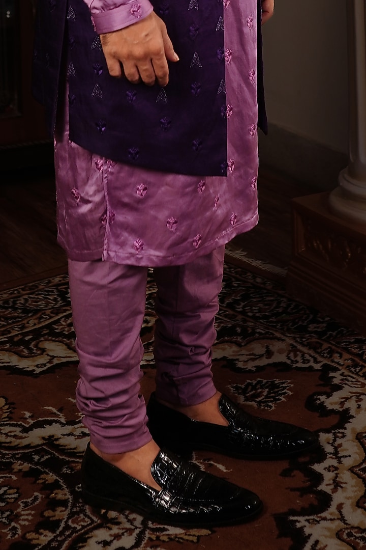 Onion Pink Raw Silk Kurta Set With Jacket by YAJY By Aditya Jain at Pernia's Pop Up Shop