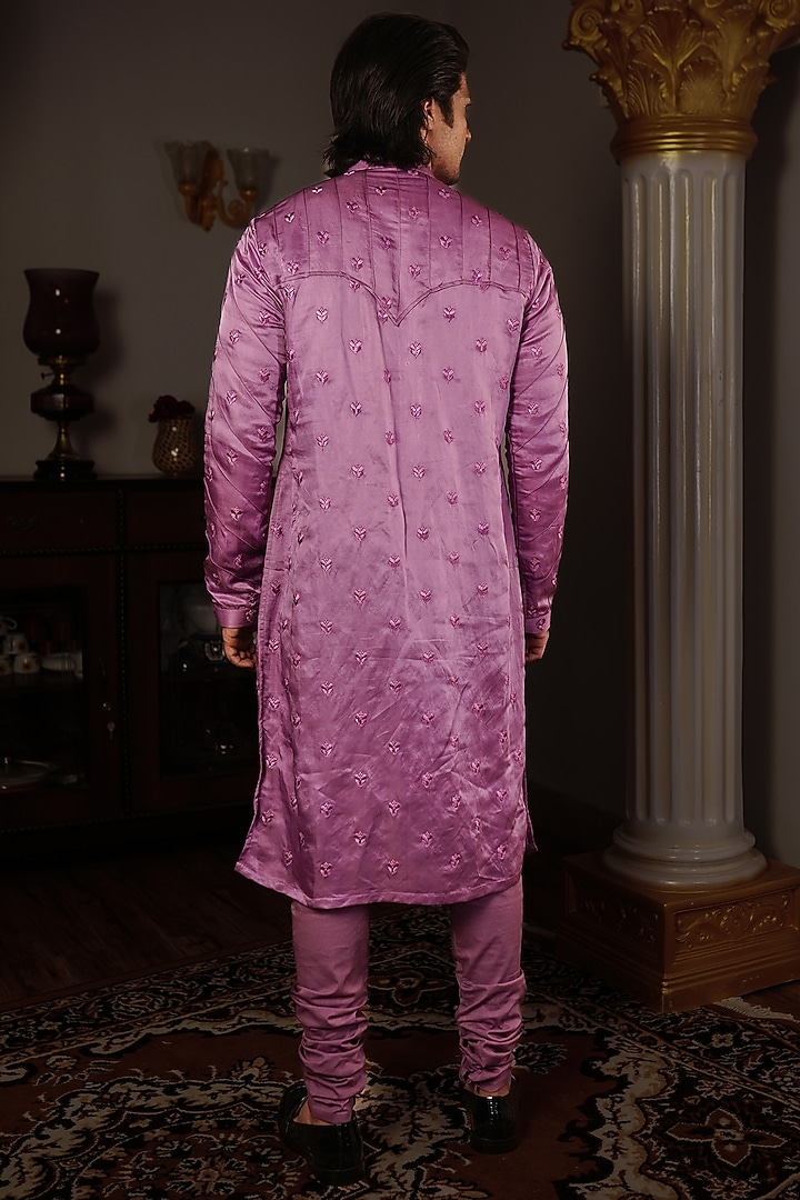 Onion Pink Raw Silk Kurta Set by YAJY By Aditya Jain at Pernia's Pop Up Shop