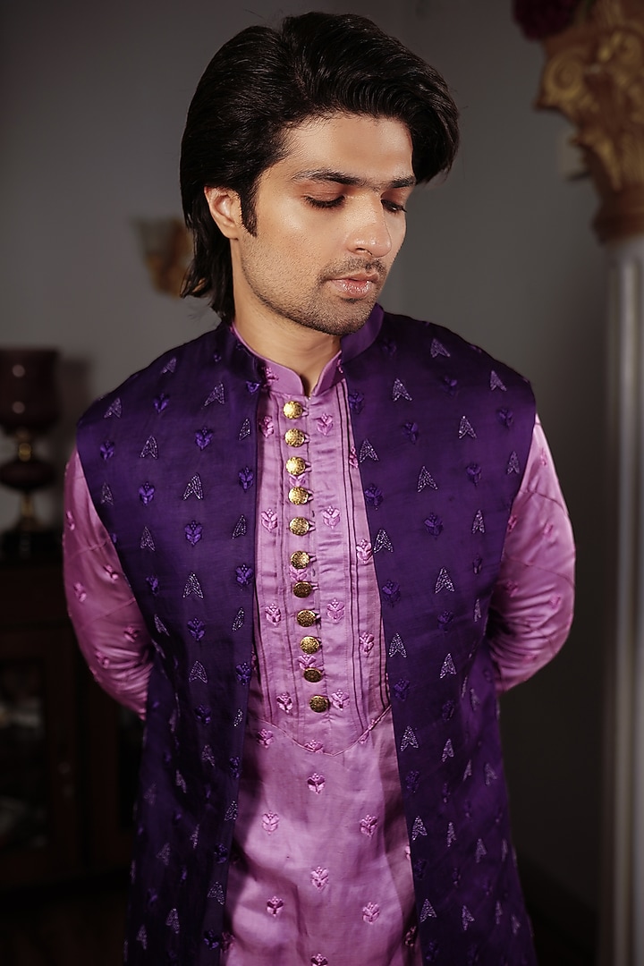 Purple Silk Indowestern Jacket by YAJY By Aditya Jain at Pernia's Pop Up Shop