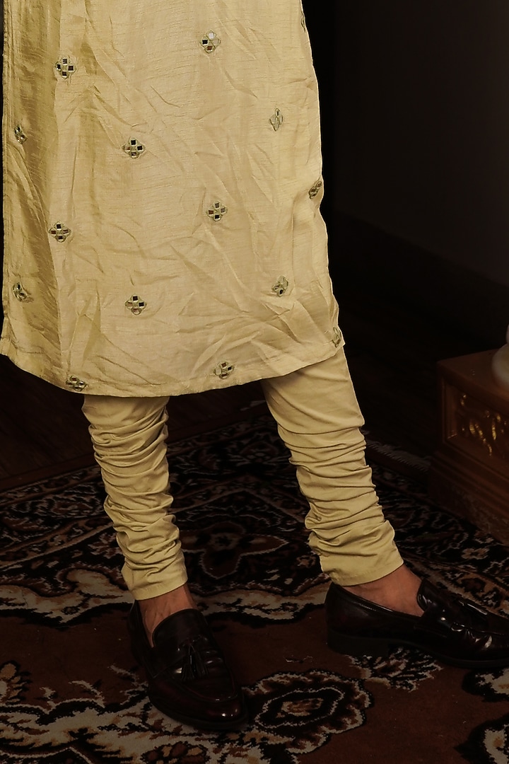 Mint Yellow Silk Mirror Work Kurta Set by YAJY By Aditya Jain at Pernia's Pop Up Shop