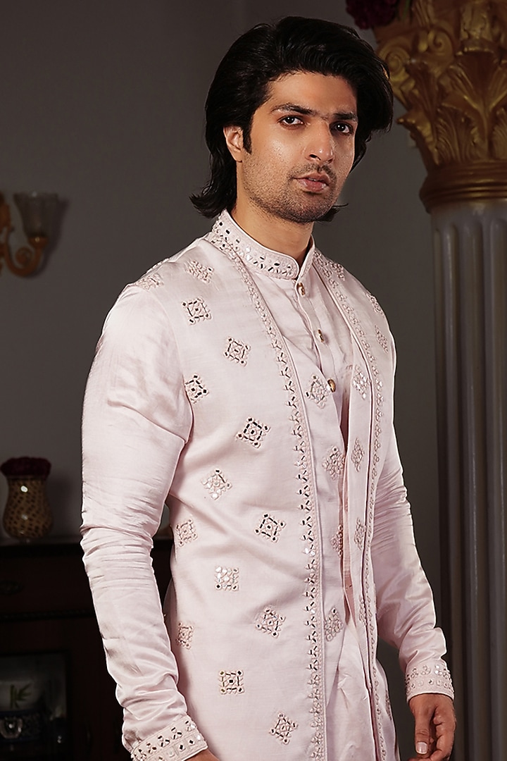 Baby Pink Silk Wedding Indowestern Set by YAJY By Aditya Jain at Pernia's Pop Up Shop