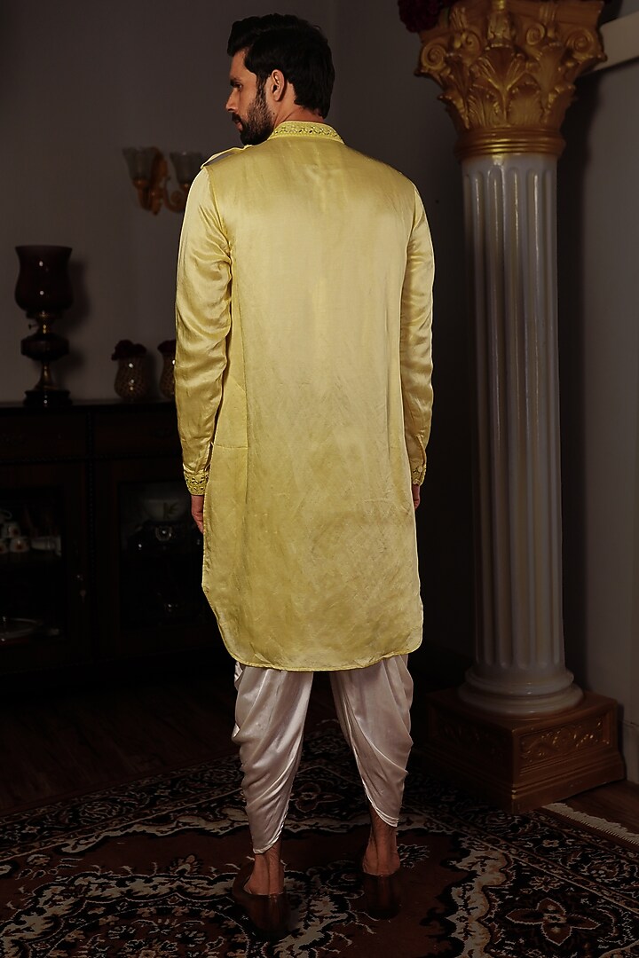 Lemon Yellow Silk Embroidered Kurta Set by YAJY By Aditya Jain at Pernia's Pop Up Shop