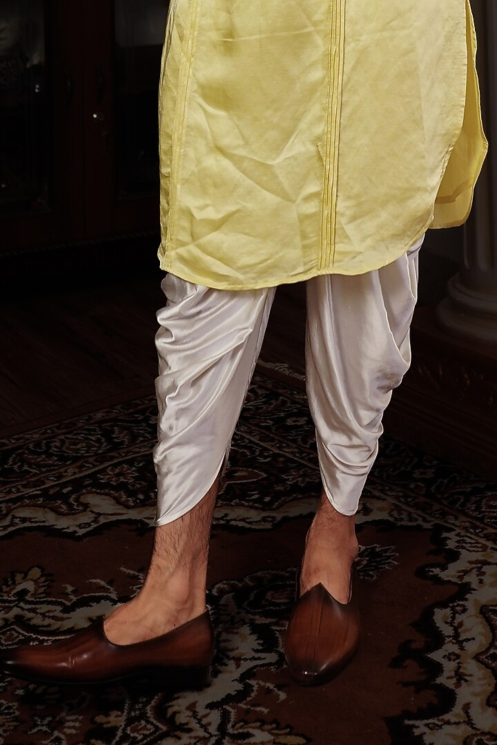Lemon Yellow Silk Embroidered Kurta Set by YAJY By Aditya Jain at Pernia's Pop Up Shop