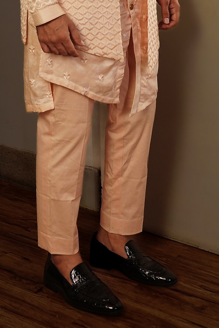 Peach Silk Thread Work Wedding Indowestern Set by YAJY By Aditya Jain at Pernia's Pop Up Shop