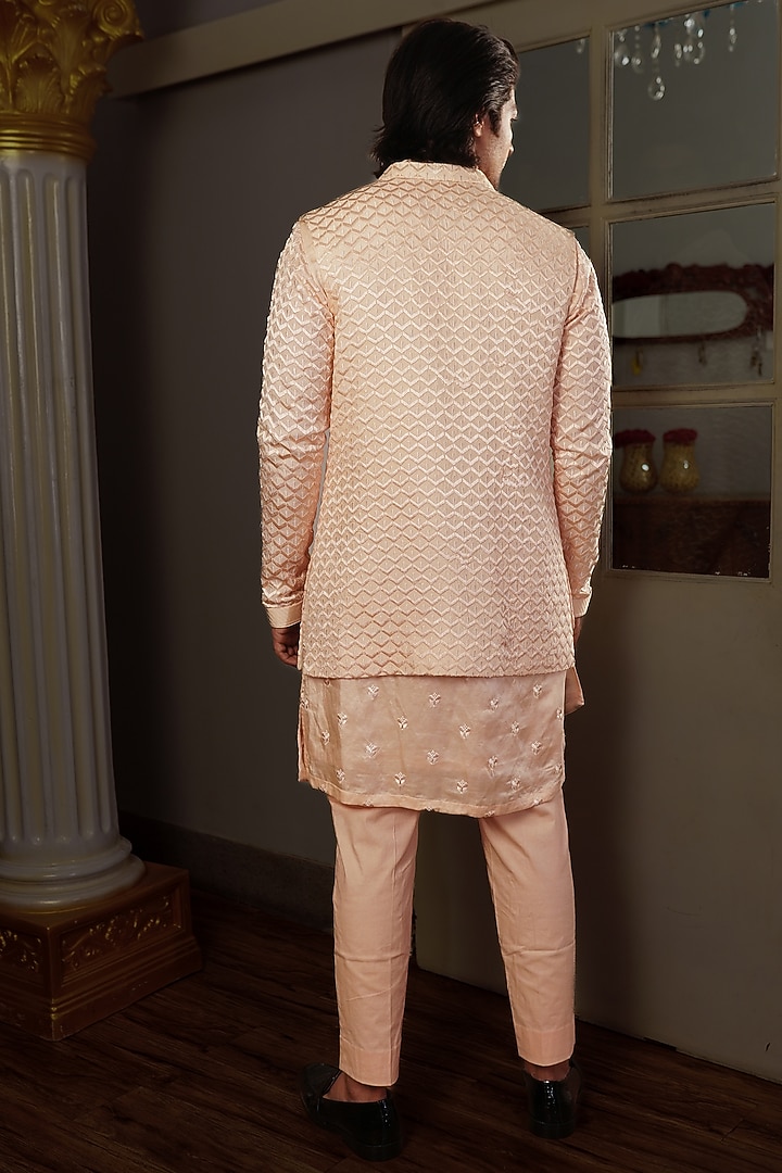 Peach Silk Indowestern Jacket by YAJY By Aditya Jain at Pernia's Pop Up Shop