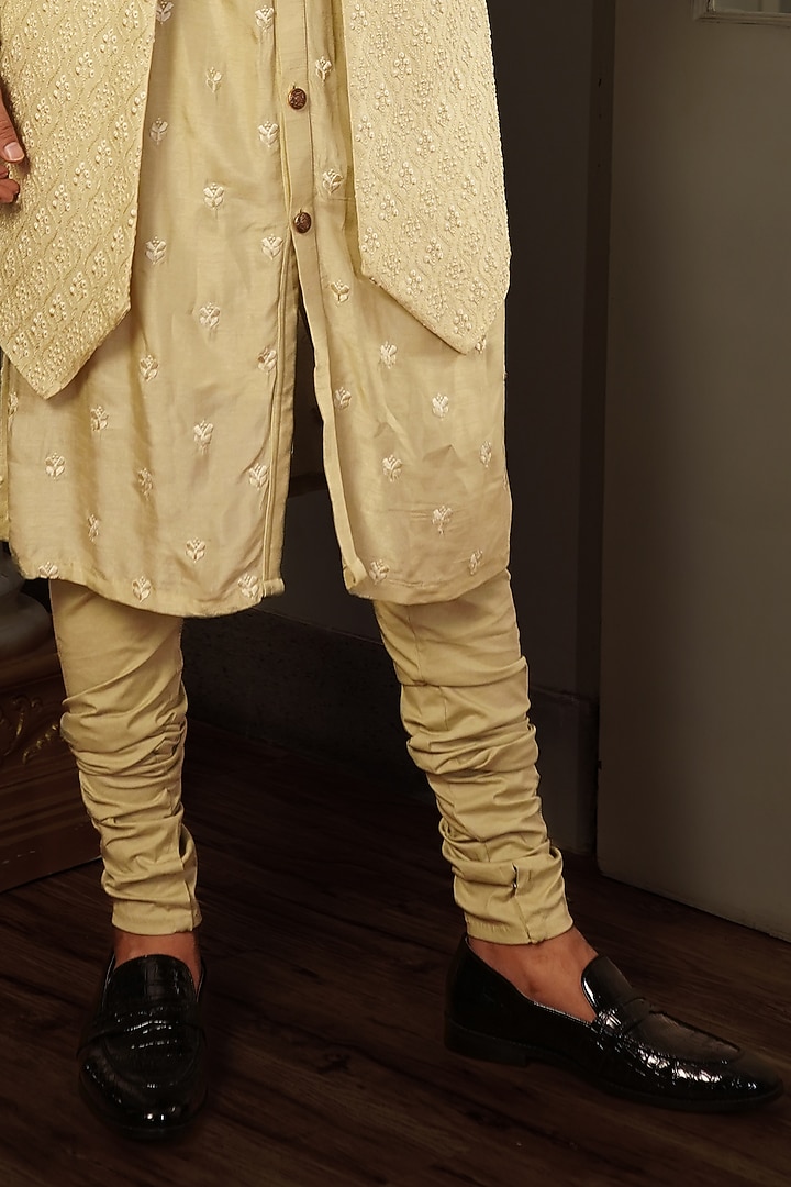 Sage Green Silk Wedding Indowestern Jacket With Kurta Set by YAJY By Aditya Jain at Pernia's Pop Up Shop