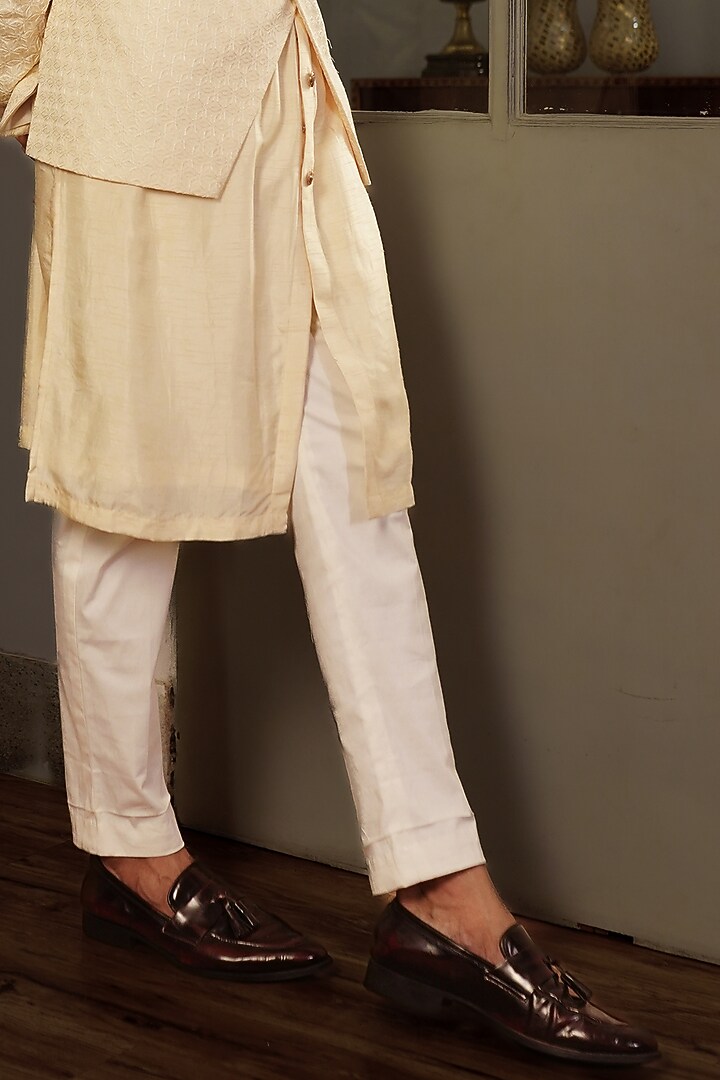 Butterscotch Yellow Silk Bundi Jacket by YAJY By Aditya Jain at Pernia's Pop Up Shop