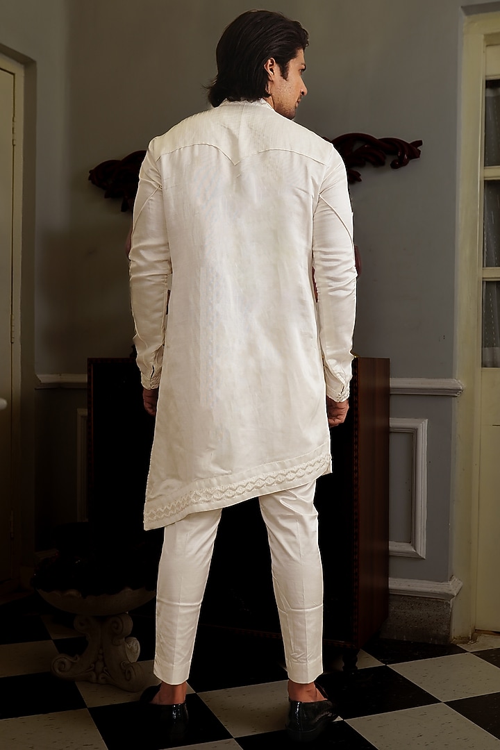 White Silk Kurta Set by YAJY By Aditya Jain at Pernia's Pop Up Shop