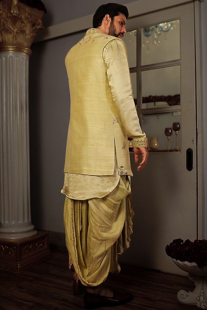 Mint-Green Silk Wedding Indowestern Jacket Set by YAJY By Aditya Jain at Pernia's Pop Up Shop
