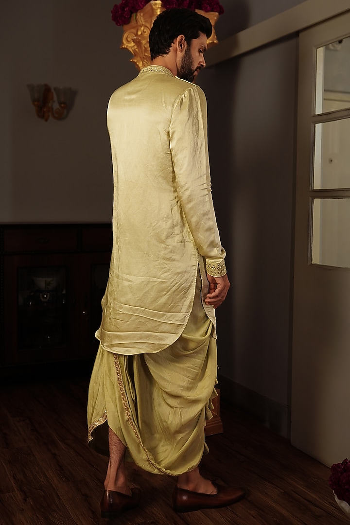 Mint-Green Silk Hand Embroidered Kurta Set by YAJY By Aditya Jain at Pernia's Pop Up Shop