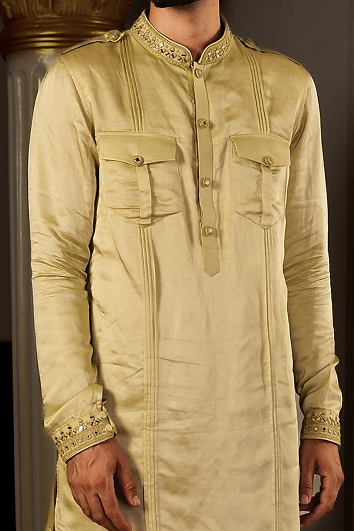 Mint-Green Silk Hand Embroidered Kurta Set by YAJY By Aditya Jain at Pernia's Pop Up Shop
