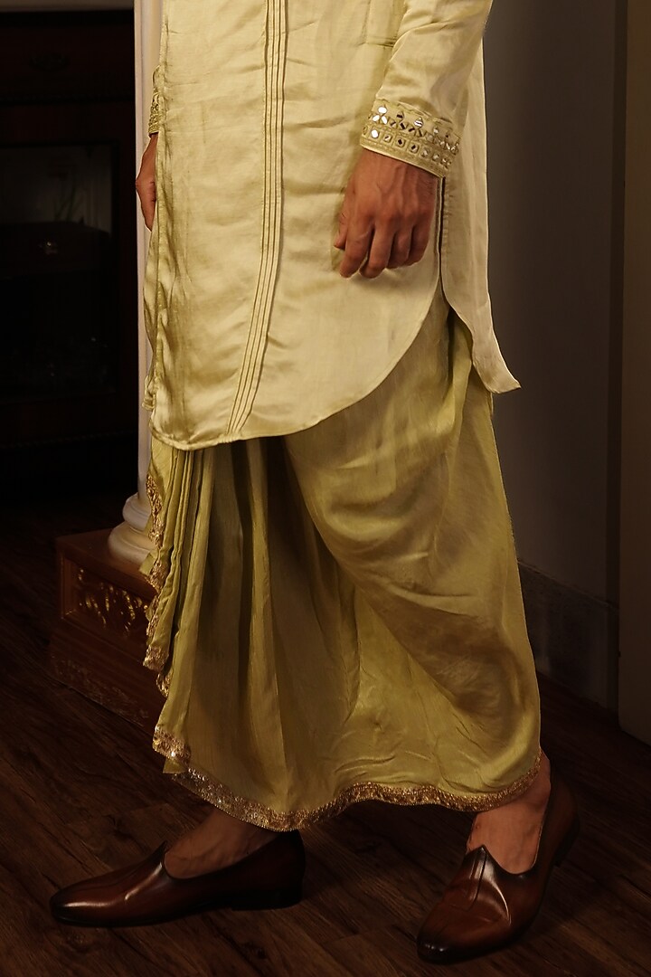 Mint-Green Silk Hand Embroidered Kurta Set by YAJY By Aditya Jain at Pernia's Pop Up Shop