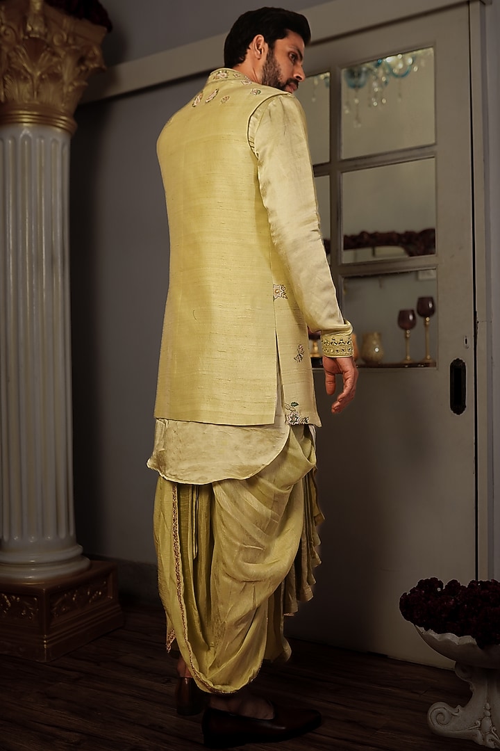Mint-Green Silk Embroidered Indowestern Jacket by YAJY By Aditya Jain at Pernia's Pop Up Shop
