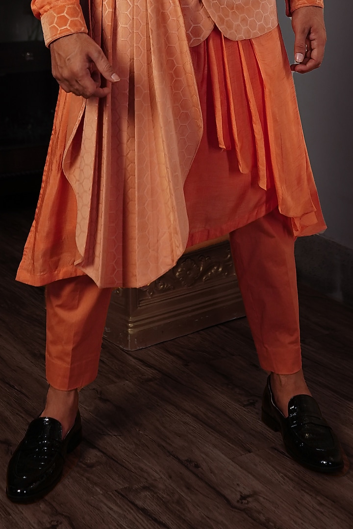 Plum Peach Silk Neon Printed Bundi Jacket Set by YAJY By Aditya Jain at Pernia's Pop Up Shop