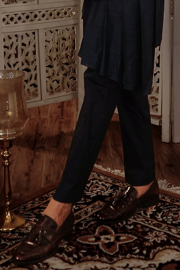 Midnight Blue Sil Foil Printed Bundi Jacket Set by YAJY By Aditya Jain at Pernia's Pop Up Shop