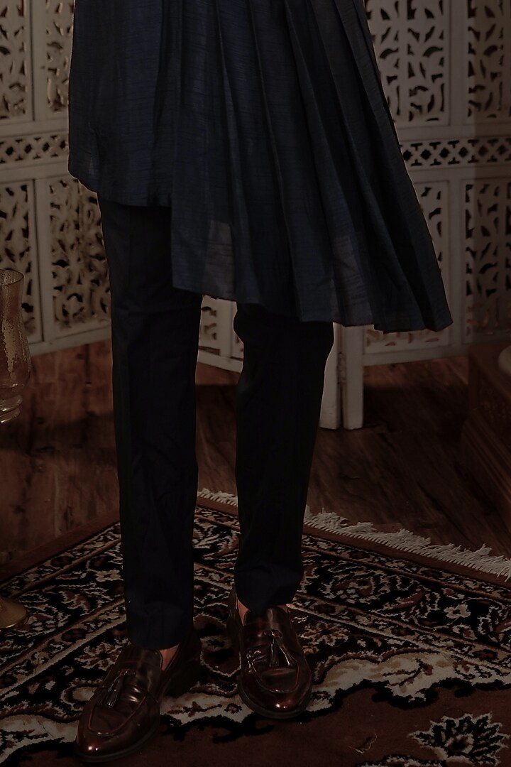Midnight Blue Silk Kurta Set by YAJY By Aditya Jain at Pernia's Pop Up Shop