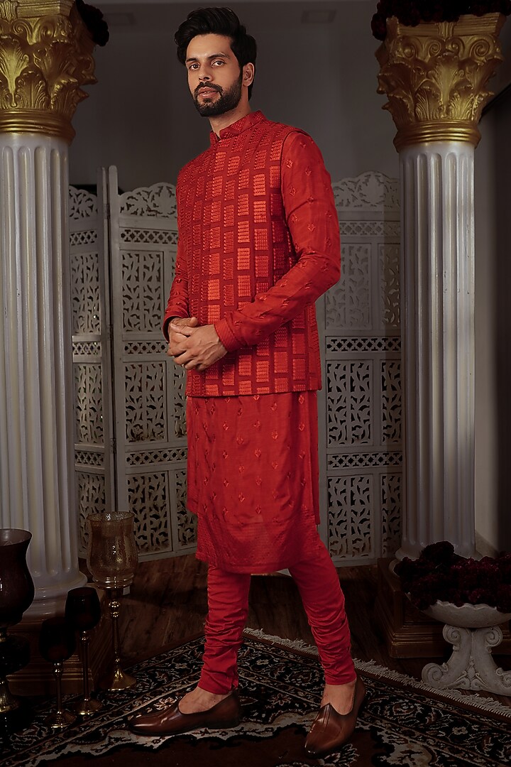 Rust Silk Kurta Set by YAJY By Aditya Jain at Pernia's Pop Up Shop