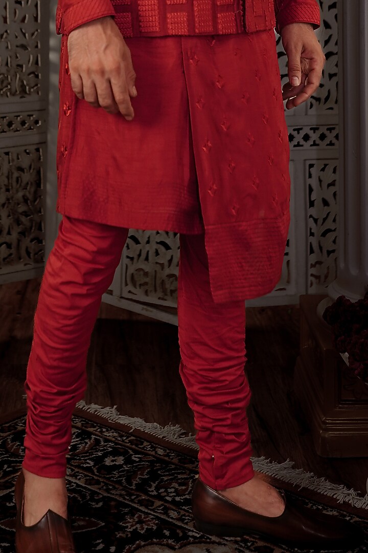 Rust Silk Kurta Set by YAJY By Aditya Jain at Pernia's Pop Up Shop