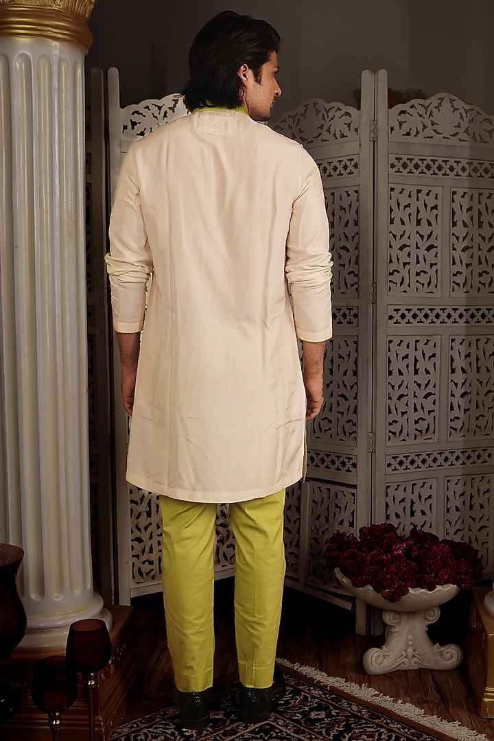 Beige Silk Kurta Set by YAJY By Aditya Jain at Pernia's Pop Up Shop
