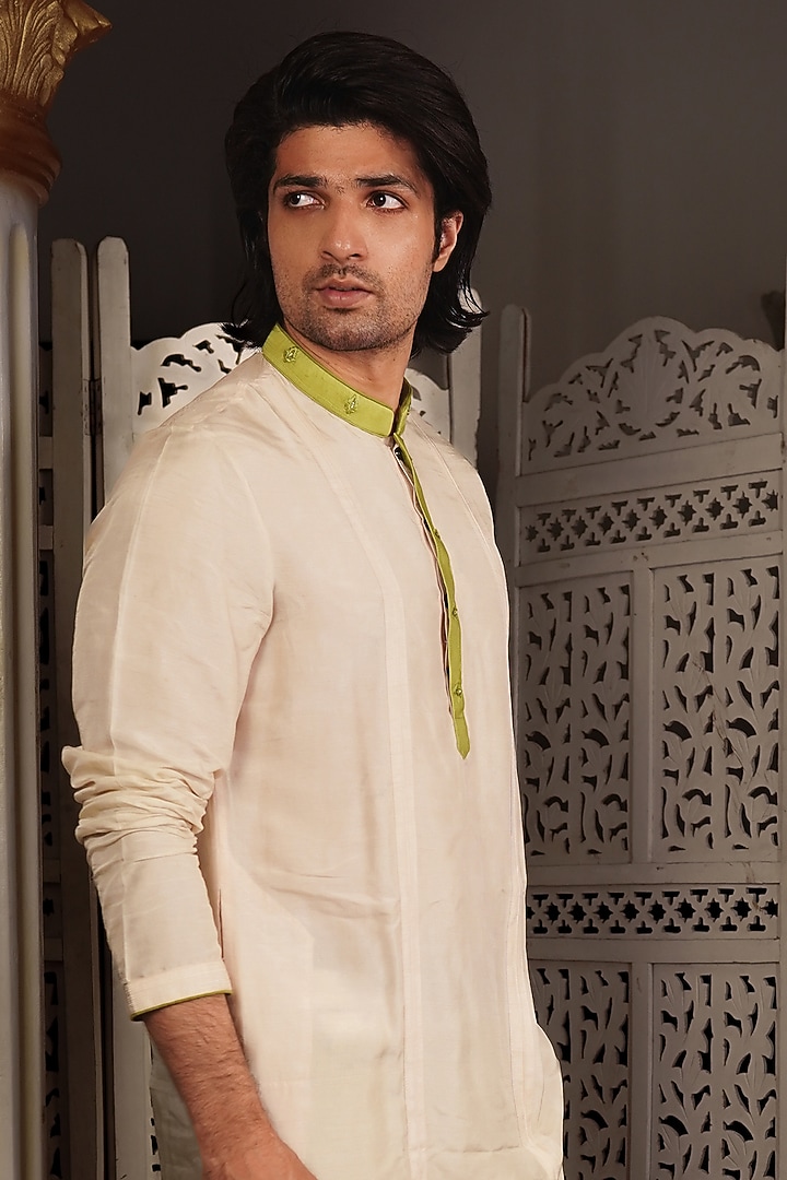 Beige Silk Kurta Set by YAJY By Aditya Jain at Pernia's Pop Up Shop