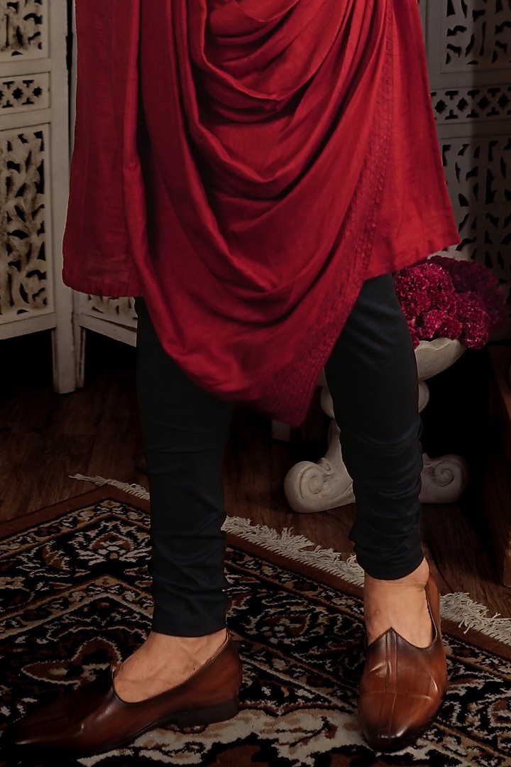 Cherry Red Silk Hand Embroidered Bundi Jacket Set by YAJY By Aditya Jain at Pernia's Pop Up Shop