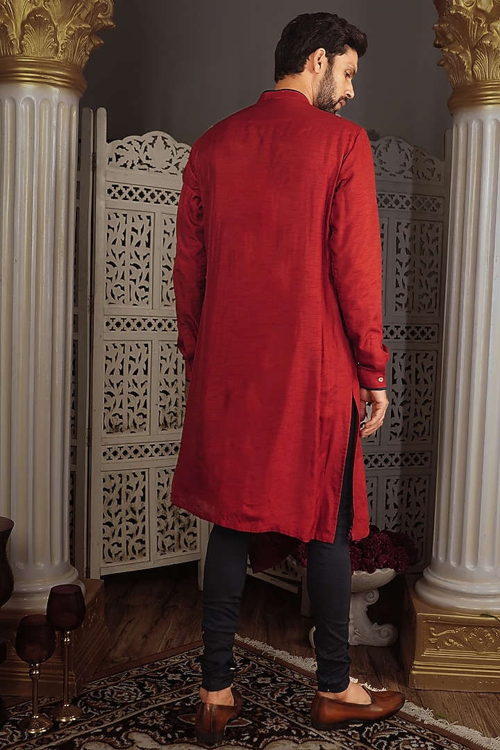 Cherry Red Silk Kurta Set by YAJY By Aditya Jain at Pernia's Pop Up Shop