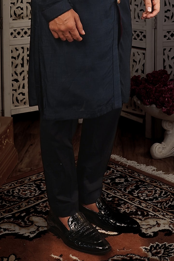 Midnight Blue Silk Kurta Set by YAJY By Aditya Jain at Pernia's Pop Up Shop