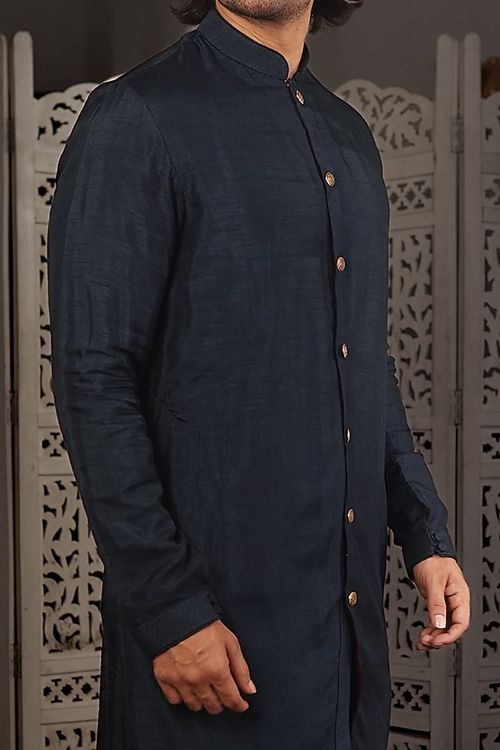 Midnight Blue Silk Kurta Set by YAJY By Aditya Jain at Pernia's Pop Up Shop