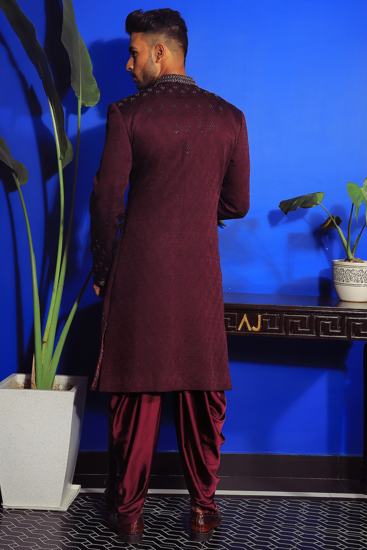 Jamuni Silk & Suede Mocklayer Indowestern Set by YAJY By Aditya Jain at
