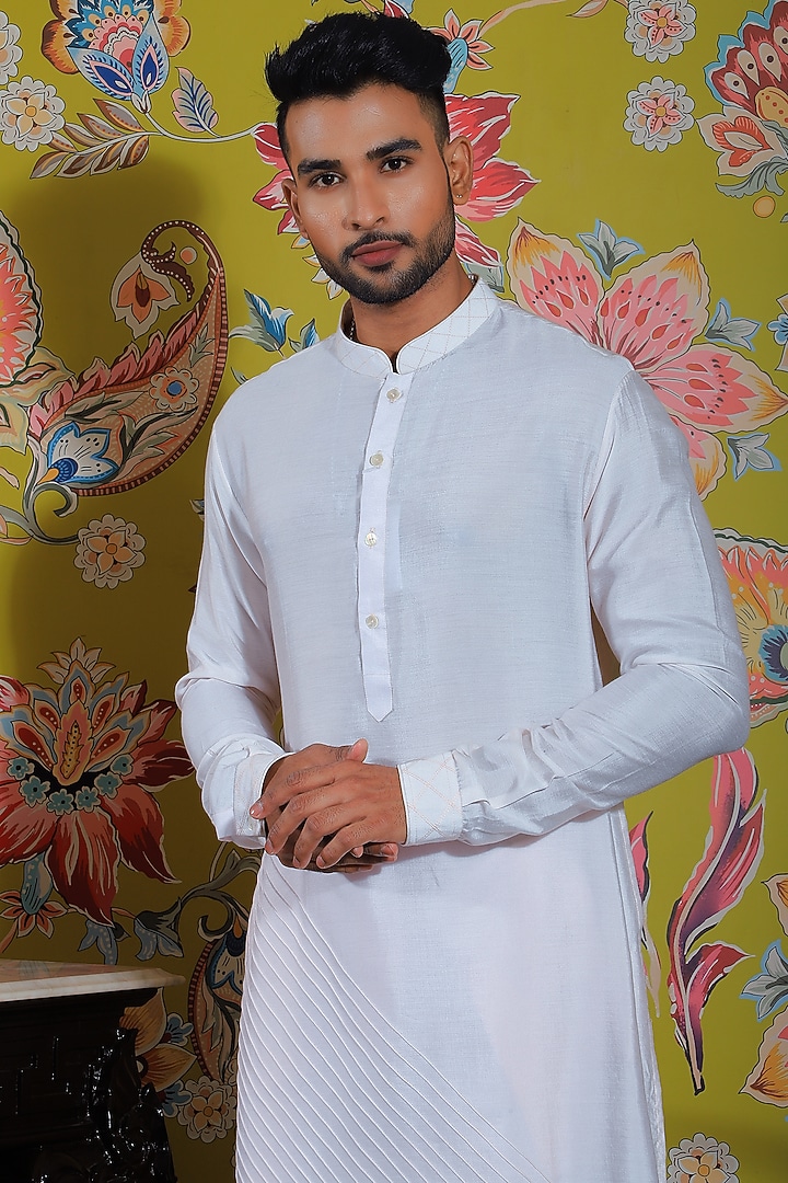 Pastel Pink Silk & Stretch Cotton Kurta Set by YAJY By Aditya Jain at Pernia's Pop Up Shop