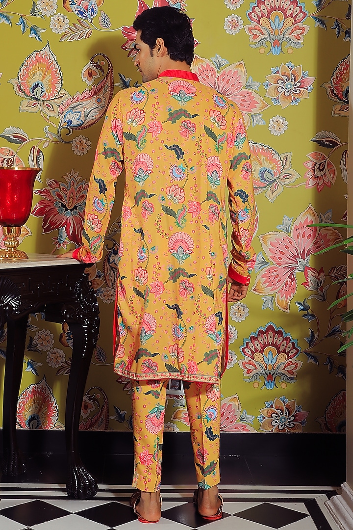 Yellow Silk Printed Kurta Set by YAJY By Aditya Jain at Pernia's Pop Up Shop