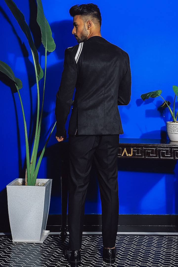 Black Suede Wedding Bandhgala Set by YAJY By Aditya Jain at Pernia's Pop Up Shop