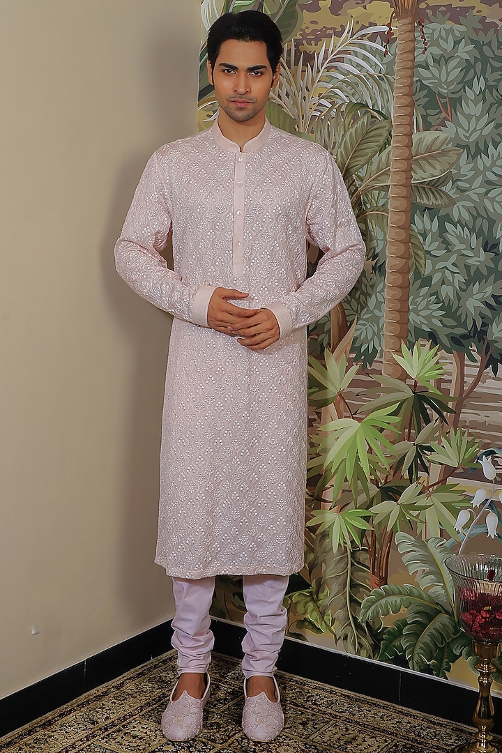 Pastel Pink Silk & Stretch Cotton Kurta Set by YAJY By Aditya Jain at Pernia's Pop Up Shop