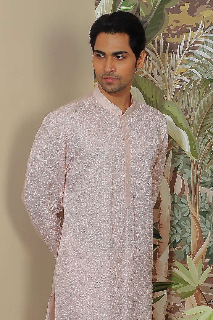 Pastel Pink Silk & Stretch Cotton Kurta Set by YAJY By Aditya Jain at Pernia's Pop Up Shop