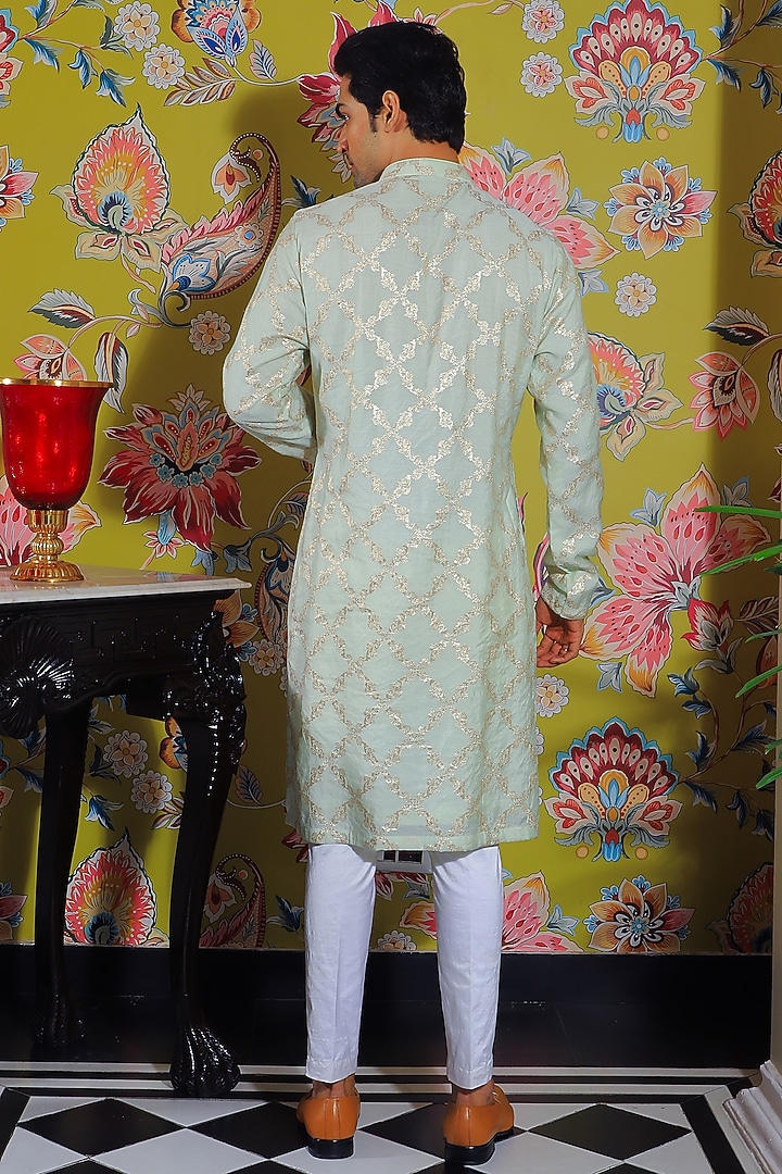 Mint Green Banarasi & Stretch Cotton Kurta Set by YAJY By Aditya Jain at Pernia's Pop Up Shop