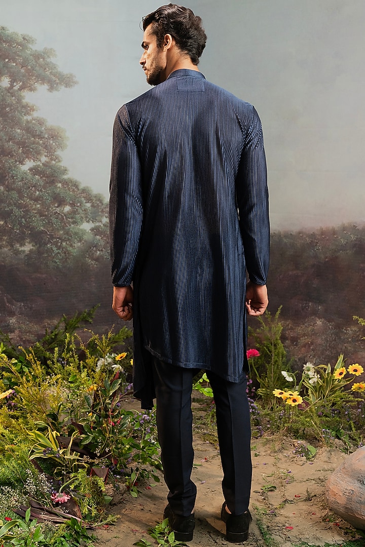 Midnight Blue Fancy Fabric Draped Kurta Set by YAJY By Aditya Jain at Pernia's Pop Up Shop