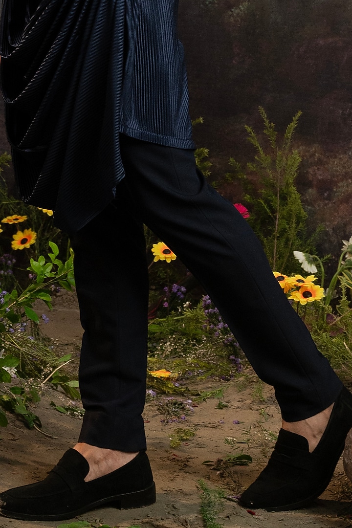 Midnight Blue Fancy Fabric Draped Kurta Set by YAJY By Aditya Jain at Pernia's Pop Up Shop