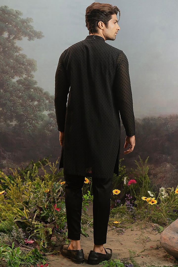 Black Fancy Fabric Embroidered Kurta Set by YAJY By Aditya Jain at Pernia's Pop Up Shop