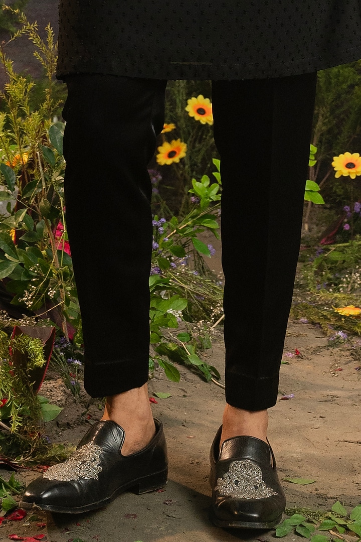 Black Fancy Fabric Embroidered Kurta Set by YAJY By Aditya Jain at Pernia's Pop Up Shop