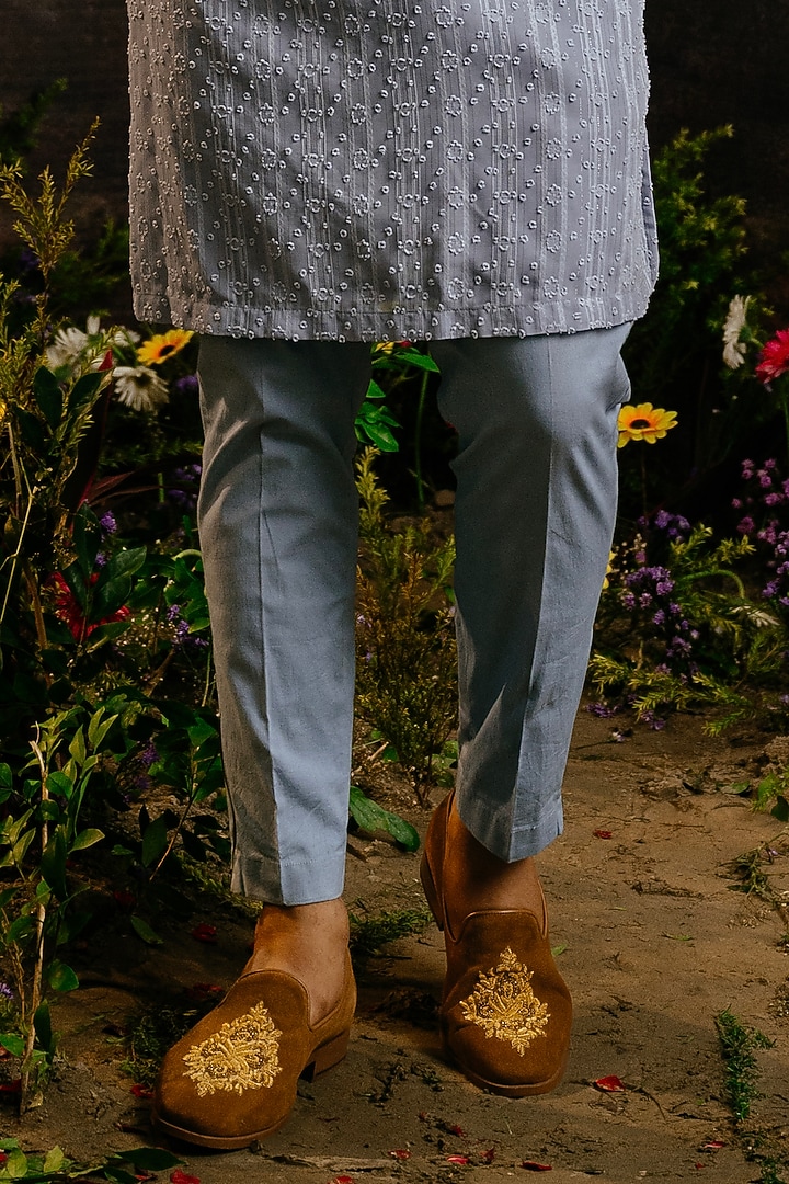 Powder Blue Fancy Fabric Embroidered Kurta Set by YAJY By Aditya Jain at Pernia's Pop Up Shop