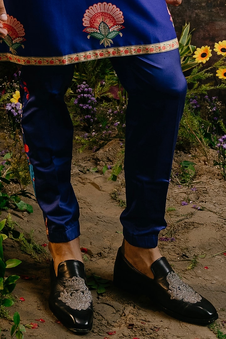 Cobalt Blue Rayon Rajasthani Kurta Set by YAJY By Aditya Jain at Pernia's Pop Up Shop