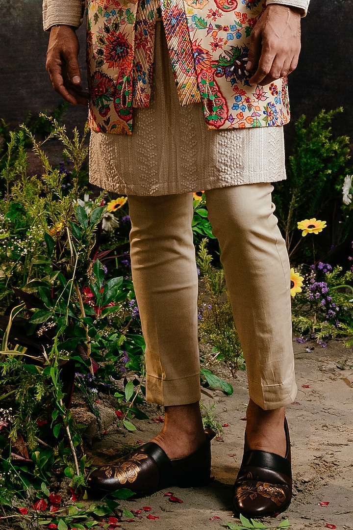 Multi-Colored Rayon & Silk Printed Open Long Jacket Set by YAJY By Aditya Jain at Pernia's Pop Up Shop