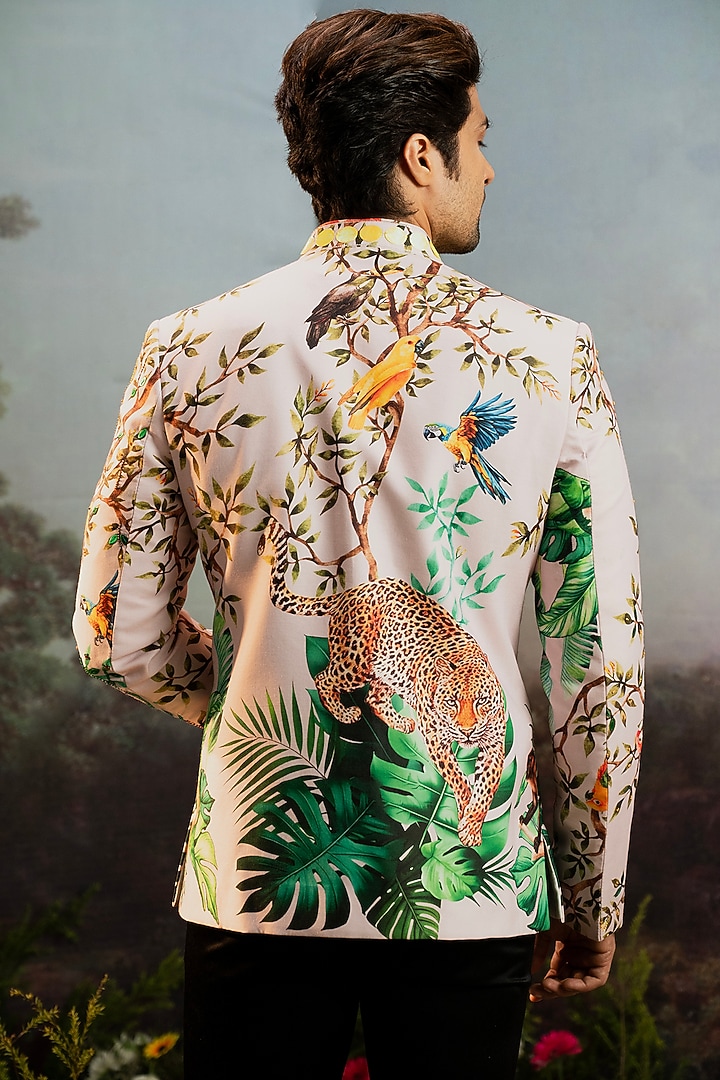 Multi-Colored Rayon Printed Wedding Bandhgala Set by YAJY By Aditya Jain at Pernia's Pop Up Shop