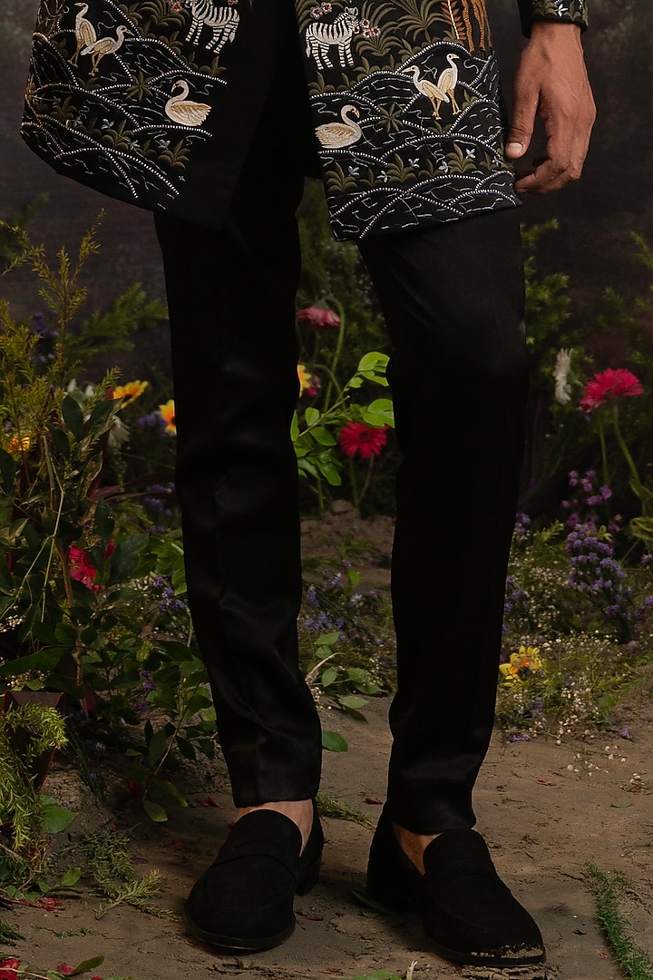 Black Italian Suiting Embroidered Achkan Set by YAJY By Aditya Jain at Pernia's Pop Up Shop