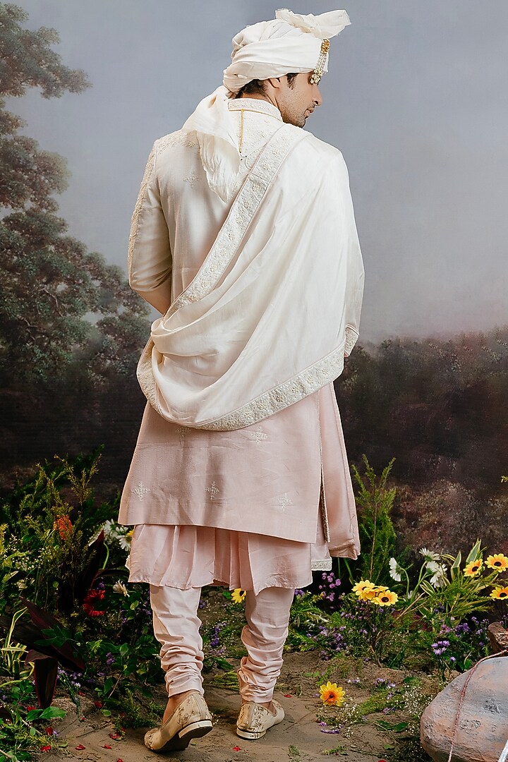 Rose Pink Ombre Bemberg Silk Groom Sherwani Set by YAJY By Aditya Jain at Pernia's Pop Up Shop