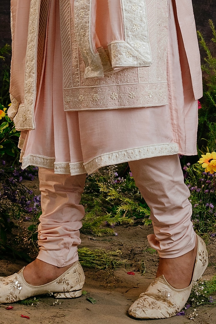 Rose Pink Ombre Bemberg Silk Groom Sherwani Set by YAJY By Aditya Jain at Pernia's Pop Up Shop