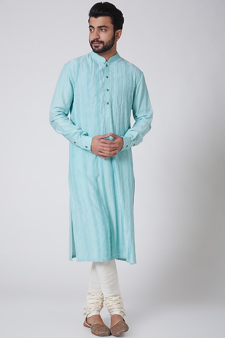 Sky Blue Embroidered Kurta by YAJY By Aditya Jain at Pernia's Pop Up Shop