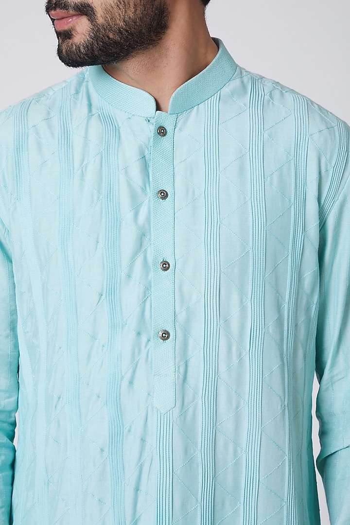 Sky Blue Embroidered Kurta by YAJY By Aditya Jain at Pernia's Pop Up Shop