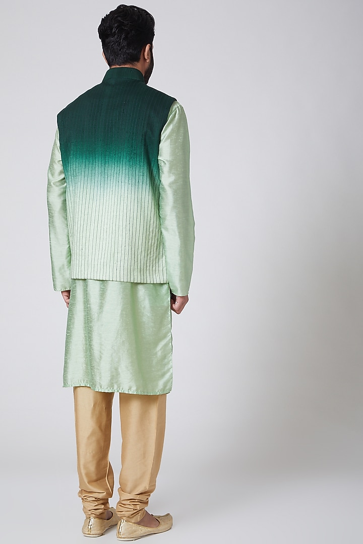 Bottle Green Silk Embroidered Kurta With Ombre Jacket by YAJY By Aditya Jain at Pernia's Pop Up Shop