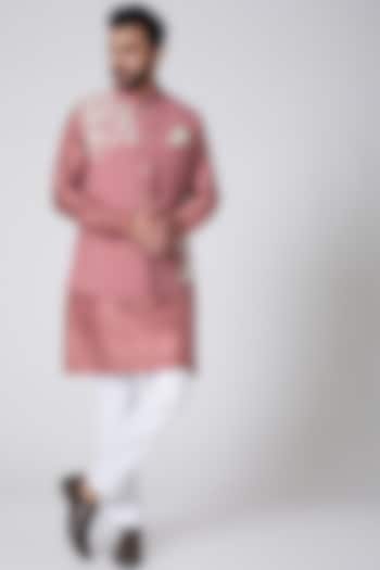 Blush Pink Silk Kurta With Embroidered Jacket by YAJY By Aditya Jain
